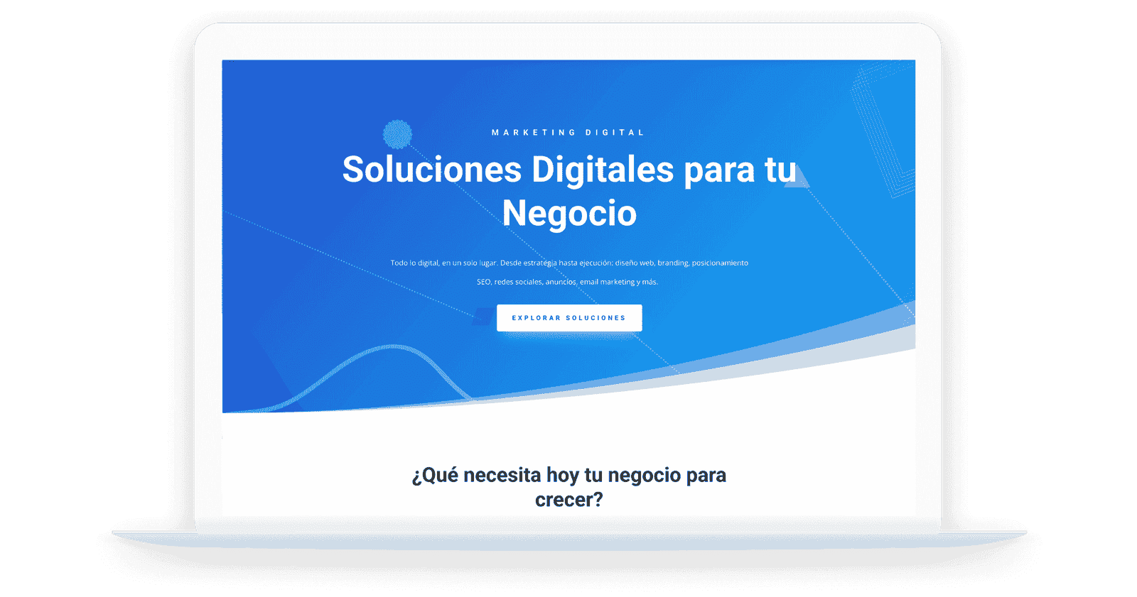 iseño web de soluciones digitales para empresas mostrado en una laptop.